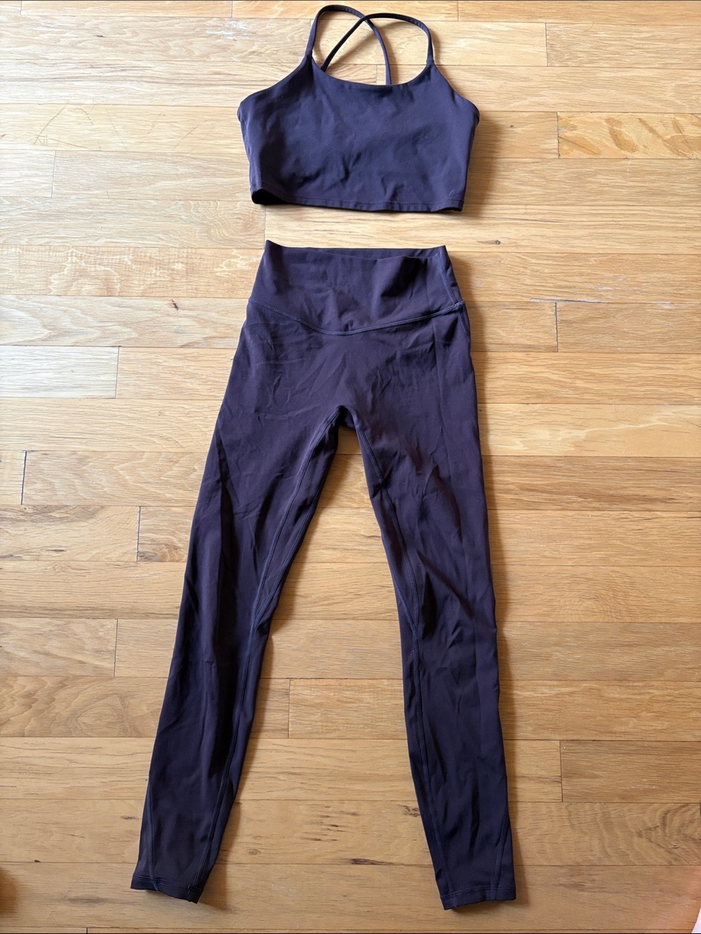 High-Waist Leggings and Strappy Crop Top Set - Brown